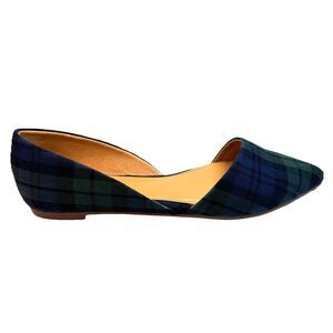 J Crew Slip on Pointed Toe Green & Blue Plaid Shoes 6.5